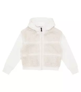 Худи на молнии из искусственной овчины Moncler Enfant, белый