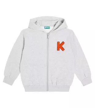 Худи на молнии из смесового хлопка с логотипом Kenzo, серый