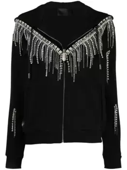 Худи на молнии с бахромой из кристаллов Philipp Plein, черный