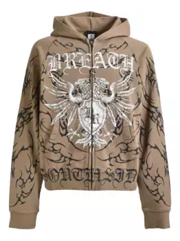 Худи на молнии с графичным принтом BREATH, нейтральный