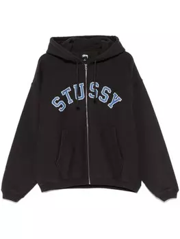 Худи на молнии с графичным принтом Stssy, серый