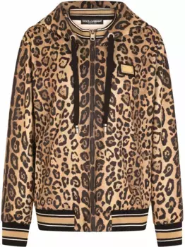 Худи на молнии с леопардовым принтом DOLCE & GABBANA, коричневый