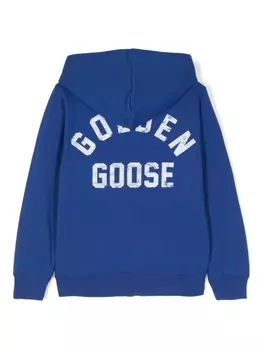Худи на молнии с логотипом Golden Goose Kids, синий