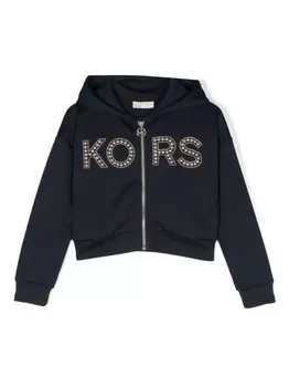 Худи на молнии с логотипом из заклепок Michael Kors Kids, синий