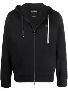Худи на молнии с нашивкой-логотипом EMPORIO ARMANI, черный