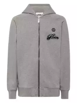 Худи на молнии с нашивкой-логотипом Philipp Plein, серый