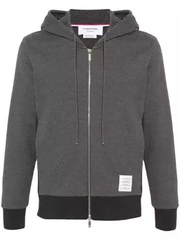 Худи на молнии с полосками 4-Bar Thom Browne, серый