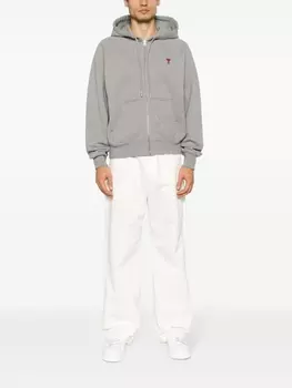 Худи на молнии с вышитой монограммой Ami de Coeur AMI Paris, серый