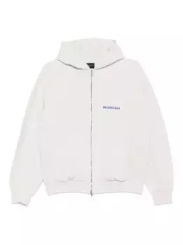 Худи на молнии с вышитым логотипом BALENCIAGA, нейтральный