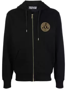 Худи на молнии с вышитым логотипом Versace Jeans Couture, черный