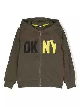 Худи на молнии с жаккардовым логотипом Dkny Kids, зеленый