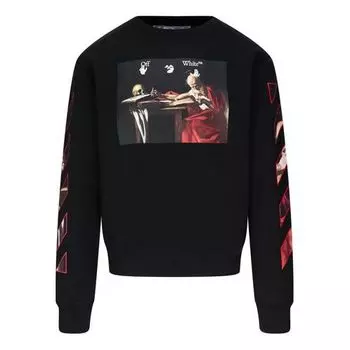 Худи Off-White Caravaggio Slim Crewneck 'Black/Red', черный