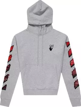 Худи Off-White Marker Slim Hoodie Melange Grey/Red, серый