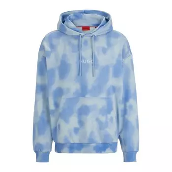 Худи оверсайз из хлопка с сезонным принтом Hugo, цвет Light Blue