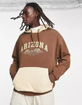 Худи оверсайз коричневого цвета с городским принтом ASOS DESIGN