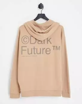 Худи оверсайз с логотипом на спине ASOS Dark Future нейтрального цвета