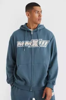 Худи оверсайз с мото принтом на молнии Boohoo, синий