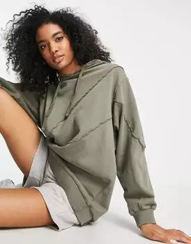 Худи оверсайз с открытыми швами цвета хаки ASOS DESIGN