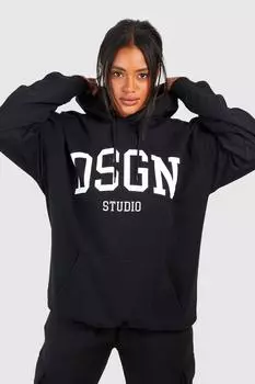 Худи оверсайз с принтом dsgn studio collegiate Boohoo, черный