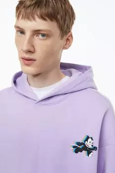 Худи оверсайз с принтом H&amp;M, светло-фиолетовый/кот феликс