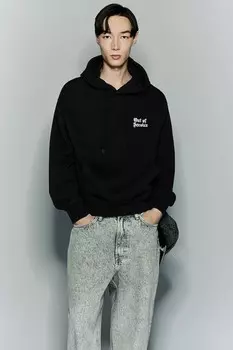 Худи оверсайз с принтом H&M, черный