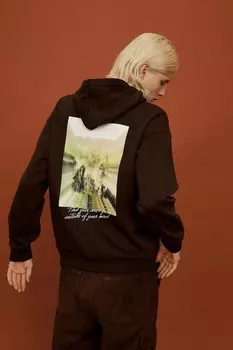 Худи оверсайз с принтом H&M, коричневый