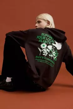 Худи оверсайз с принтом H&M, коричневый