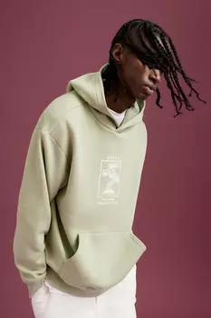 Худи оверсайз с принтом H&M, зеленый