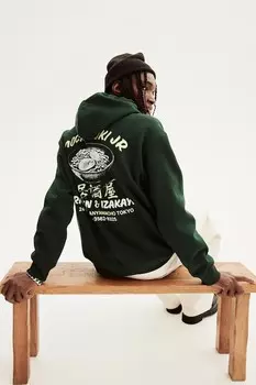Худи оверсайз с принтом H&M, зеленый