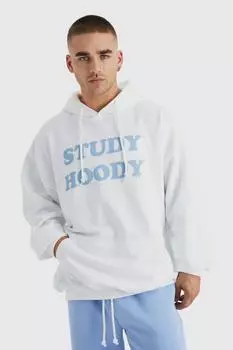 Худи оверсайз студенческий с лознаном Boohoo, белый