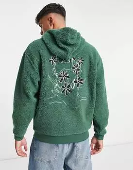 Худи оверсайз зеленого цвета с вышивкой сзади ASOS DESIGN