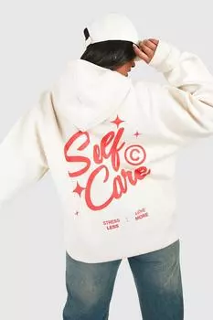 Худи plus self care с принтом на спине Boohoo, серый