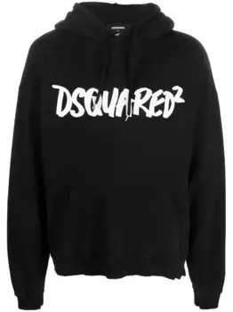 Худи с эффектом потертости и логотипом DSQUARED2, черный