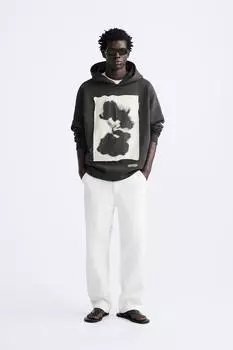Худи с фото нашивкой ZARA, антрацитовый серый