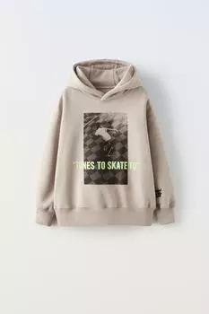 Худи с фото принтом ZARA, темно-серый