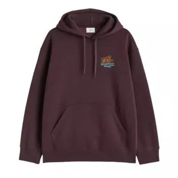 Худи с капюшоном и принтом пригородный H&amp;M Relaxed Fit Printed hoodie, коричневый-красный