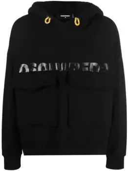 Худи с карманами карго и логотипом DSQUARED2, черный