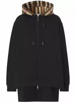 Худи с клетчатым капюшоном BURBERRY, черный