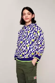 Худи с клетчатым мотивом и монстрами Monsoon, синий