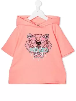 Худи с короткими рукавами и вышивкой Tiger Kenzo Kids, розовый