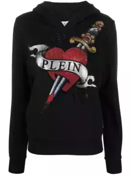 Худи с кристаллами и логотипом Philipp Plein, черный