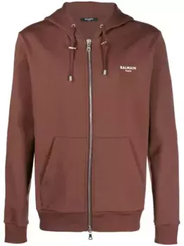 Худи с кулиской и логотипом BALMAIN, коричневый