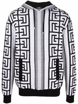 Худи с кулиской и монограммой Balmain, белый