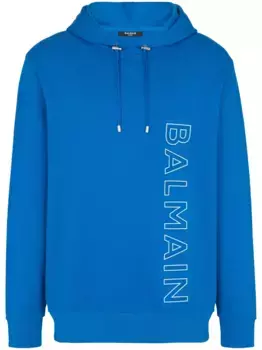 Худи с кулиской и тисненым логотипом BALMAIN, синий
