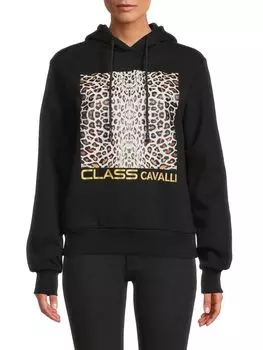 Худи с леопардовым принтом cavalli CLASS Black
