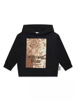 Худи с леопардовым принтом Roberto Cavalli Junior, черный