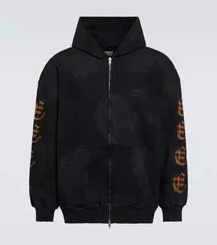 Худи с логотипом из хлопка Balenciaga, черный