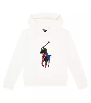 Худи с логотипом из смесового хлопка Polo Ralph Lauren Kids, белый
