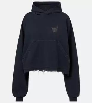Худи с принтом логотипа из смесового хлопка в винтажном стиле Balenciaga, Faded Washed Black