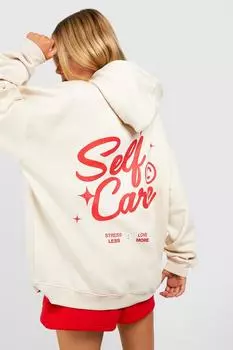 Худи с принтом на спине self care Boohoo, серый